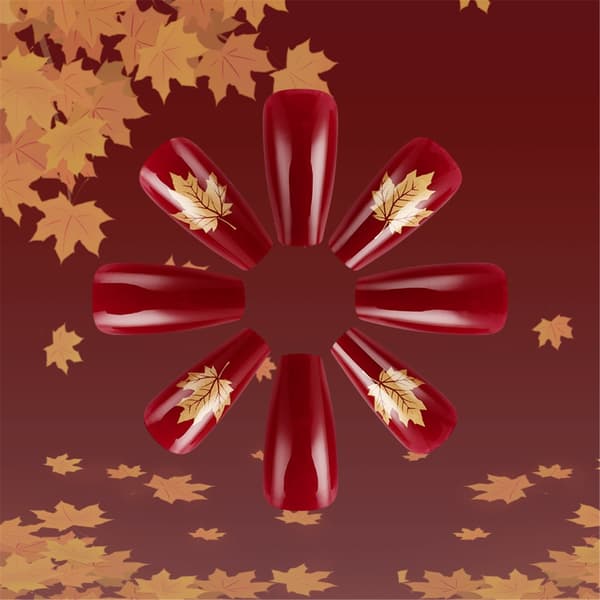Thanksgiving Press on Nail Short Square Glossy Full Cover Fall False Nail 24Pcs