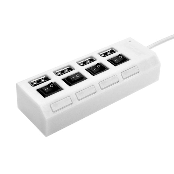 USB Hub 2.0, 4-Port USB Data Hub Splitter med Multipla Expander och Individuella På/Av-knappar för Windows, Vista