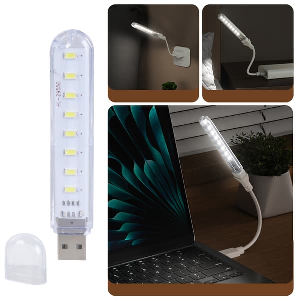 Klar PC Skrivebordslampe med 8 Lyse LED'er USB 5V Input til Natbrug