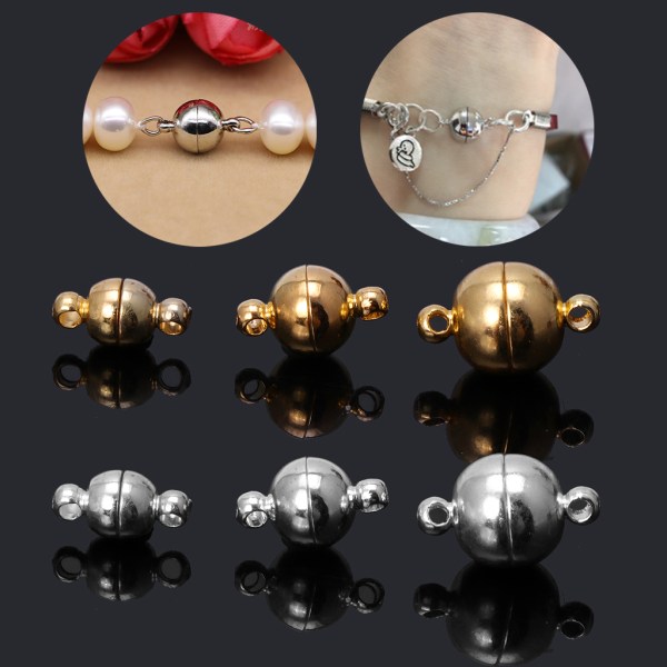 10 st/ set Mode Rostfritt stål Kulform Magnet Charm Armband Halsband Smyckestillbehör Magnetspännen Silver 6mm