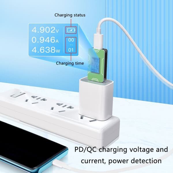 T02 USB C Strømmåler LCD Spenning Strøm Display USB C Tester Multimeter
