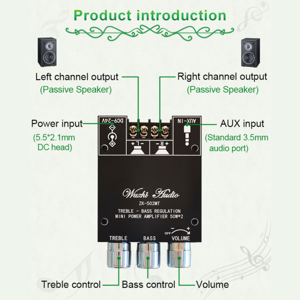 ZK-502MT Bluetooth-kompatibel 5.0 Subwoofer Amplifier Board 2.0 Channel High Power Audio Stereo Amplifier Board Bas AMP