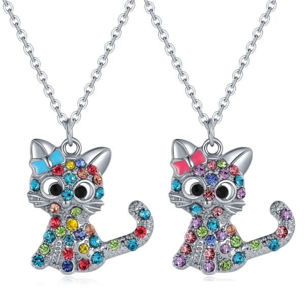 Lovely Rainbow Rhinestones Cat Smycken Set För tjejer Hänge Halsband Armband Ring Örhängen Smycken Present till dottern Blue