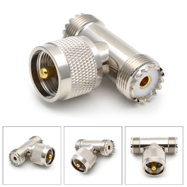 1st SL16 UHF PL259 Hane till UHF SO239 Dubbel Honkontakt UHF Hane till 2xKvinna Tee Typ 3-vägs Typ T Splitter Adapter