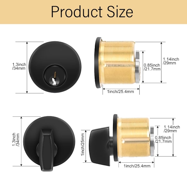 Mässing Mortise Cylinder med KeyStorefront Säkerhet för Kommersiell Dörrlås 1Inch