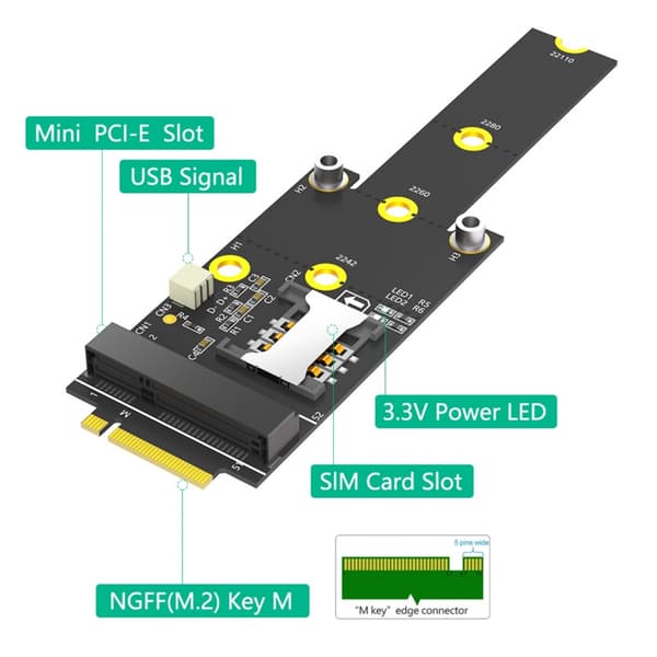 M.2 NGFF M-nøgle til Mini PCIe-adapterkort 2242 2260 2280 221100 harddisk