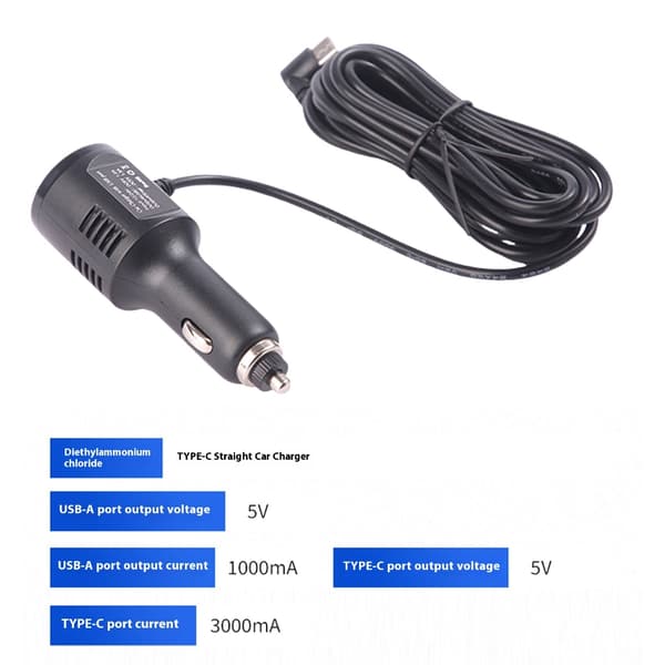 5V Output Biloplader 340cm Vinklet USB C Kabel Kortslutningsbeskyttelse