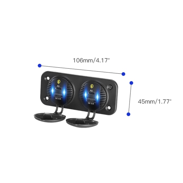 4 portar 12V/24V Dubbla QC3.0 USB 18W snabb typ C PD USB-C billaddare Adapteruttag Power för marin båtlastbil