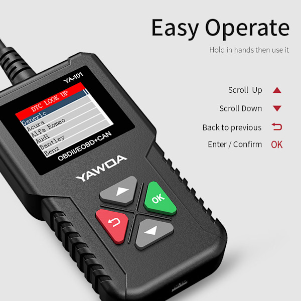 OBD2 Automatisk Diagnostisk Scanner Bilkodläsare för Läsa & Radera Felkoder