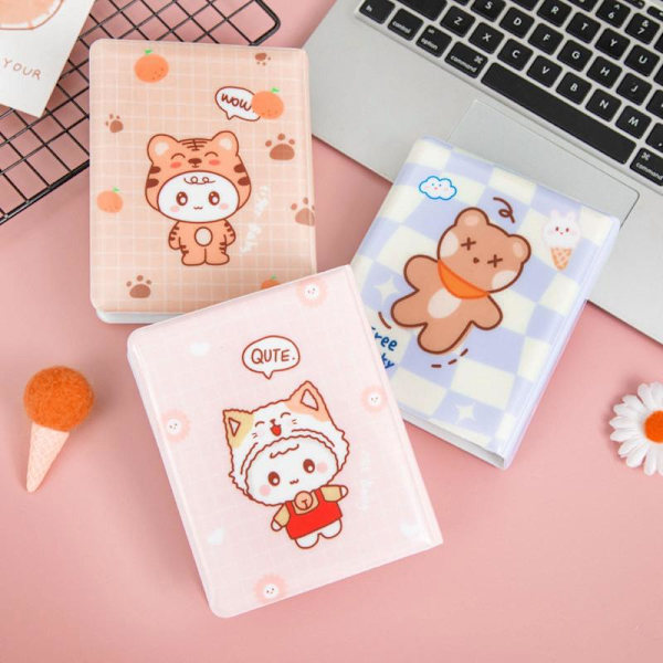 Cartoon Bear Photo Album 3'' 64Pocket Love Heart Hollow Kpop Card Pärm Fotokort ID-hållare Fickor Namnkort Presentbok Blue