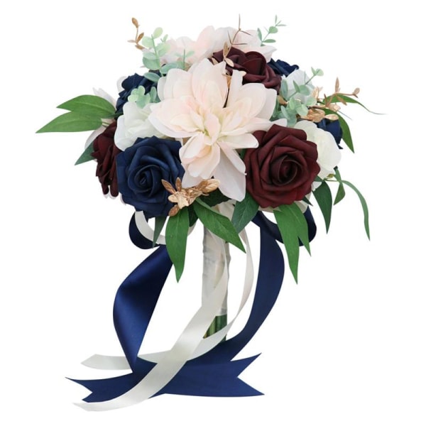 Bröllopsbukett Rosa Bourgogne & blå rosor Brudbröllopshandbukett Brudtärna som håller konstgjorda falska blommor