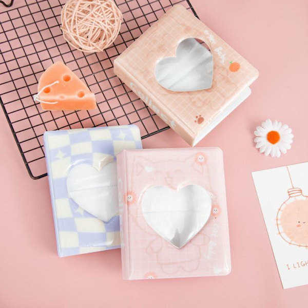 Cartoon Bear Photo Album 3'' 64Pocket Love Heart Hollow Kpop Card Pärm Fotokort ID-hållare Fickor Namnkort Presentbok Blue