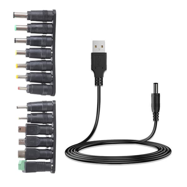 USB til DC5521 Strømkabel 5V DC5.5x2.1mm Ladekabel Inkluderer 13 Tips