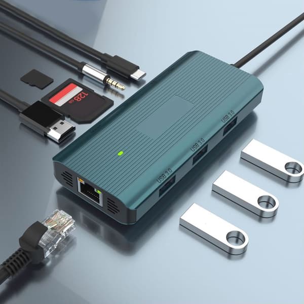 USB C Hub til kontor, skole og møder USB3.0, 4K, kortlæser, PD 100W