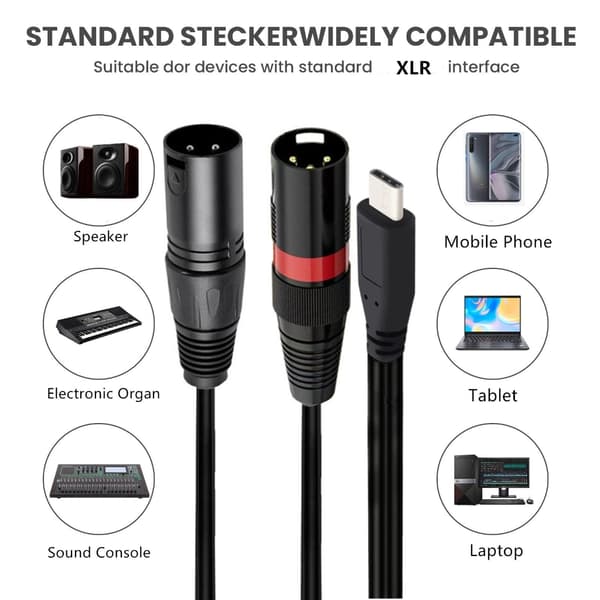 USB C til 2XLR hanlydlinjer til mixerkonsoller og forstærkere 100cm