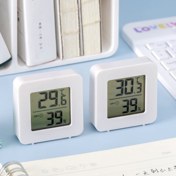 Elektronisk temperaturfuktighetsdetektor för inomhus skrivbord Väggmonterad LCD digital termometer Hygrometer Inbyggt batteri