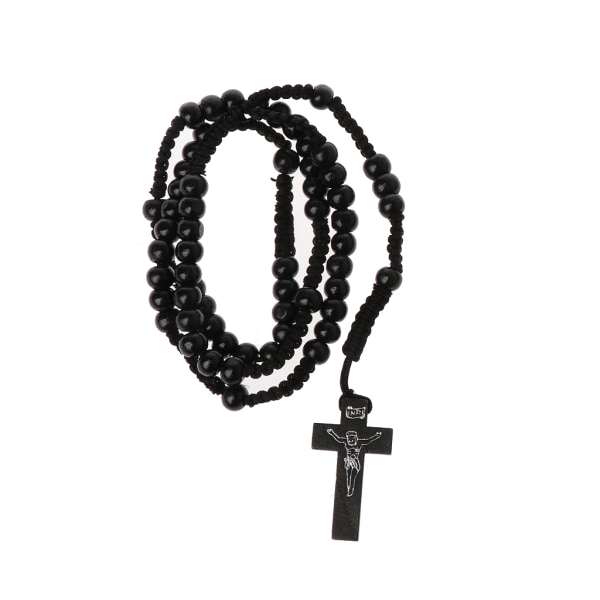 Katolska träpärlor Rosenkranshalsband med Jesus avtryck för korsreligiösa smycken Souvenirpresent för unisex män kvinnor 02 dark brown