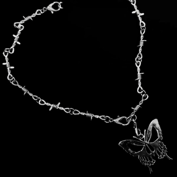 Harajuku Gothic Thorns Chain Halsband Söt Butterfly Hollow Pendant Halsband Choker Egirl Y2k Smycken för kvinnor Tjej