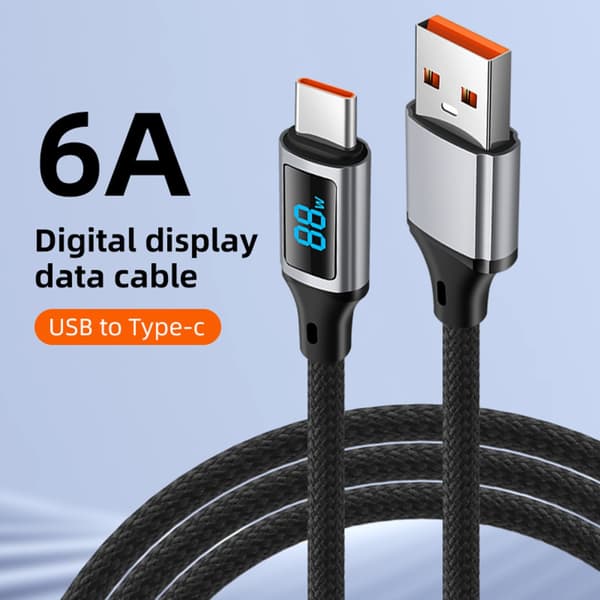Snabbladdande Typ C Datakabel 60W Realtidsövervakning Nylonflätad