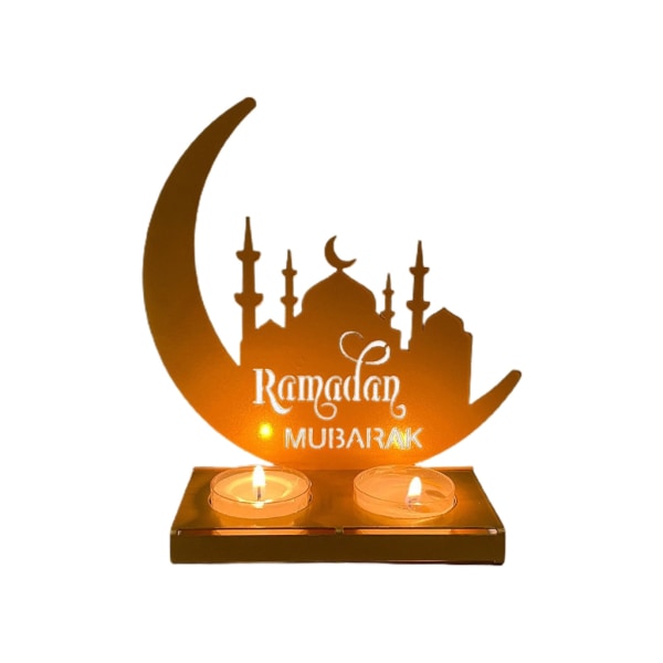 Eid Mubarak Dekorationer Måne Tealight Lysestageholder til Bordpynt Lysestage Lysestage Ramadan Feriefest