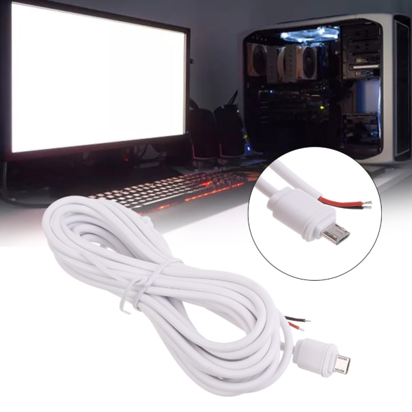 Rak vit Micro USB laddningskabel för kameror, LED-lampor, högtalare Säkerställ säkerhetsladdning 395 cm/155,51 tum
