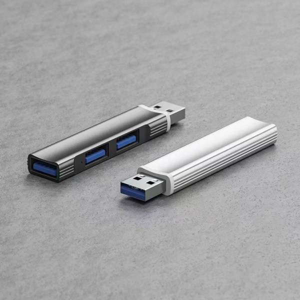 Aluminium USB Hub 3 Port USB 3.0 Adapter Extension USB 2.0 Dock Station UltraSlim Portable Data Hub USB Splitter Gray