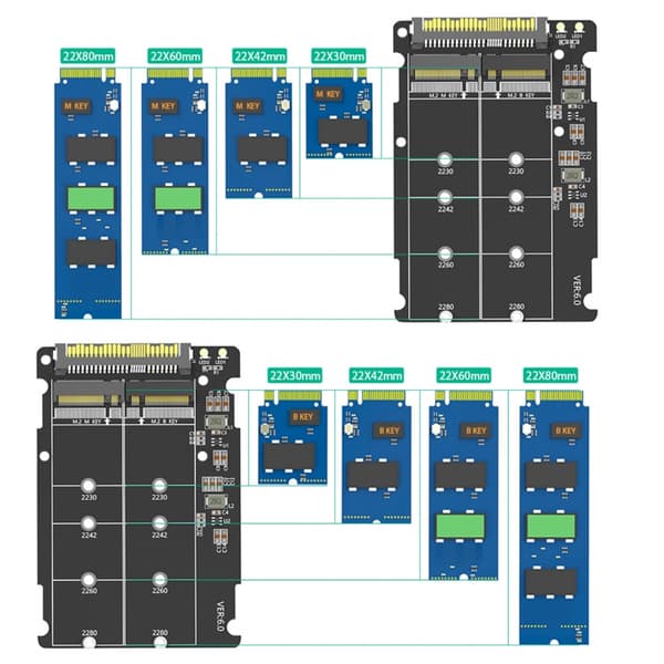 SFF-8639 NVME - NGFF B+M Key PCIe SSD -sovitinkortti kotelolla