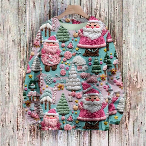 Langærmet julepullover til kvinder 3D-juleprintet pullover sweatshirt Multi XXL