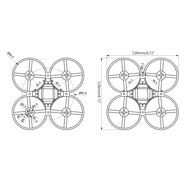 Mobula8 85 mm Micro FPV Frame 2 tum propellrar för 2 tum 702/703/802/1002/1102/1103 borstlös motor