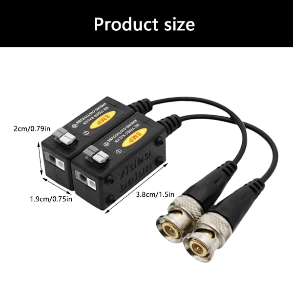 8MP Video Balun BNC Over Cat5e Extender til Sikkerhedssystem Installation