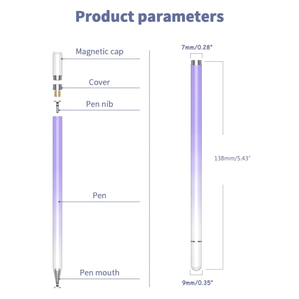 Kapacitiv för Touch Stylus Gradient Color Magic ritpenna med 2 skivspetsar Magnetisk cap för Pnones Universal Pennor Blue