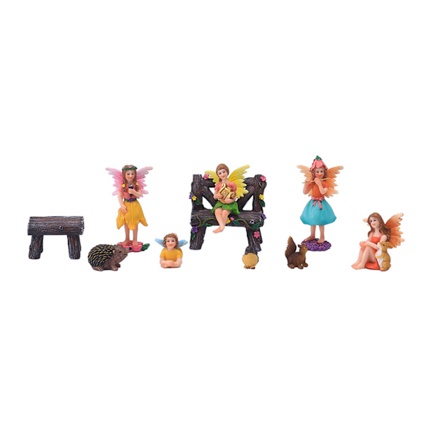 Miniatyrfigurset för älvträdgård i harts, Änglaflicka Ekorre Kaninstaty