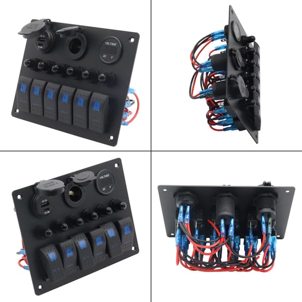 6 Knappars Strömbrytarpanel med Digital Voltmeter & USB-Laddning Enkel Installation