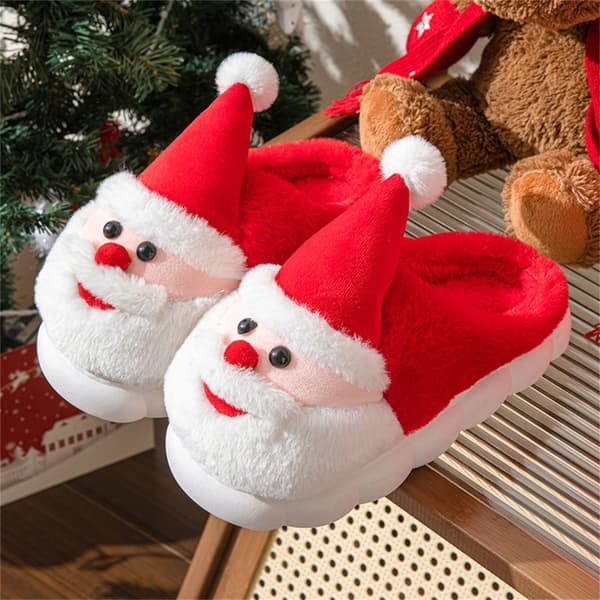Jul Tomte Tofflor Halkfria Tjockt Vadderade Varma Vintertofflor Red D