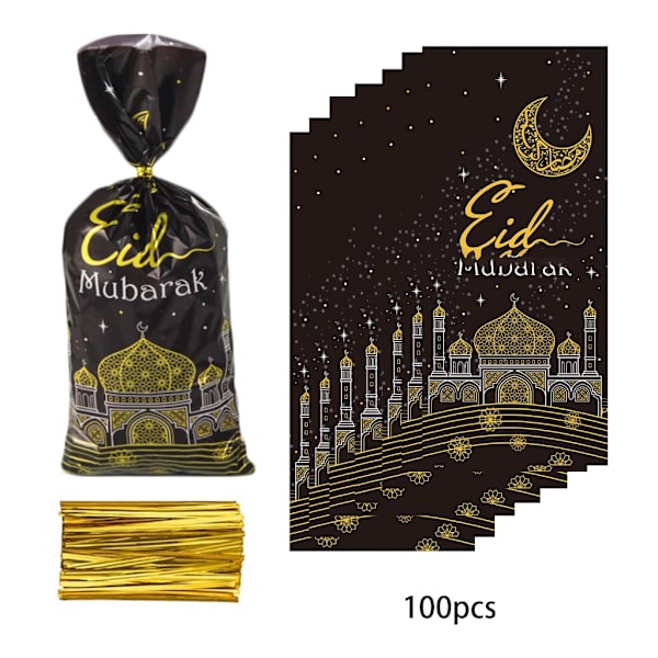 50/100 stk. Eid Mubarak Gaveposer med Tau Gaveinnpakning Pose Tilbehør for Godteri Dessert Kjeks Poser