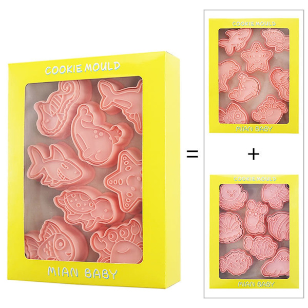 16 st marindjur kexskärare Kakstämplar Fondant Mould Plast Cookie Cutters Köksbakningsmaterial