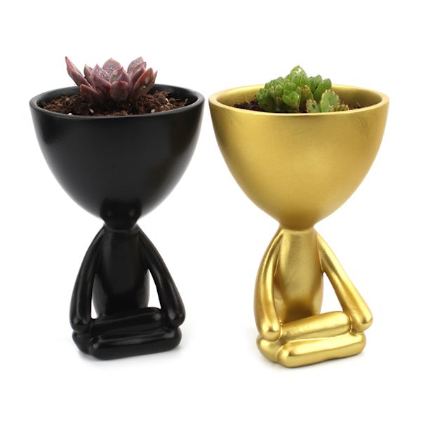 Suckulent växt blomkruka Container Abstrakt mänsklig konst vas Desktop dekoration Gold