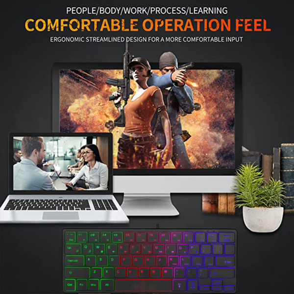 Vattentätt Mini Compact Gaming Tangentbord 64 för Key Gaming Tangentbord RGB Bakgrundsbelysning Ultrakompakt Mini Keyboard för PC-spel