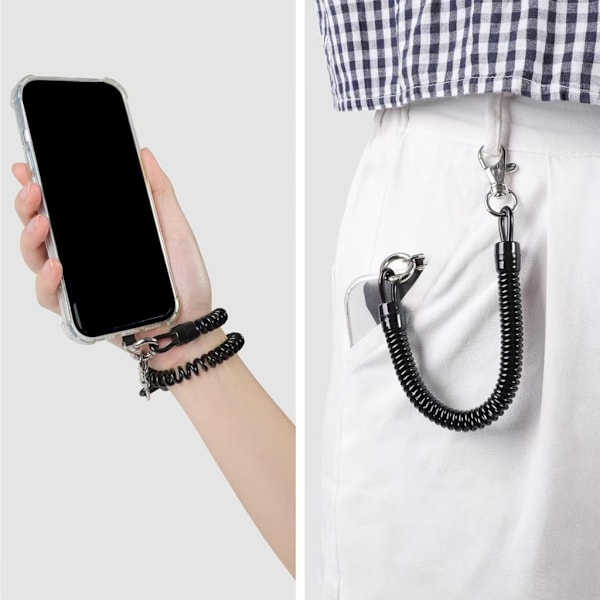 Telefon Infällbar Stretchig Rem med Patchar & Karbinhake för Utomhusbruk