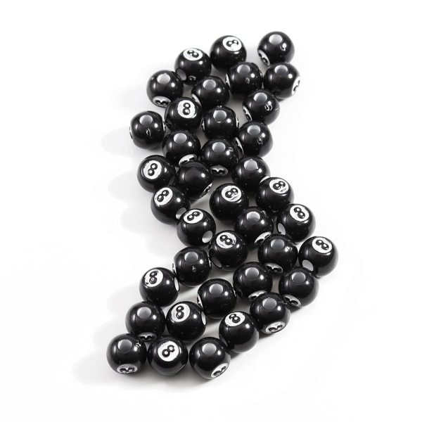 100 st Akryl Big Hole Biljard Svart 8 Word Ball Beads Runda Spacer Beads för DIY Armband Halsband Örhängetillverkning