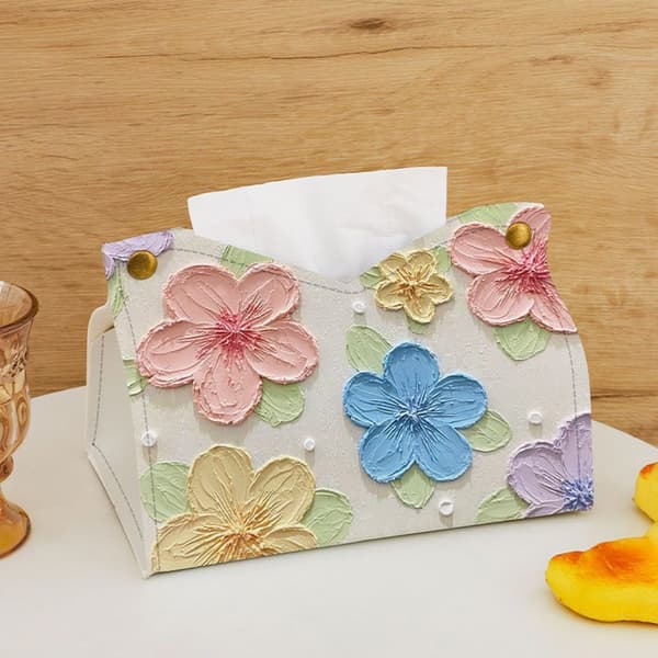Luksuriøs blomsterdesign læder tissueholder ideel til hjem og køretøj