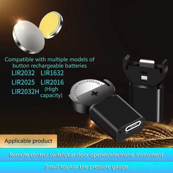 Typ-C Uppladdningsbar Li-Ion Coin Button Cells Laddare för LIR2032 LIR1632 LIR2025 LIR2016 LIR2032H Power B