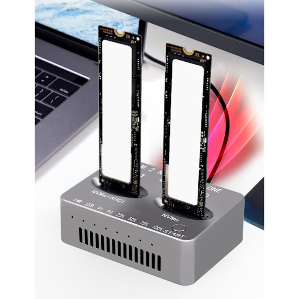 Dubbel Bay NVME Dockningsstation USB3.2 Typ C Extern Hårddisklåda 20Gbps