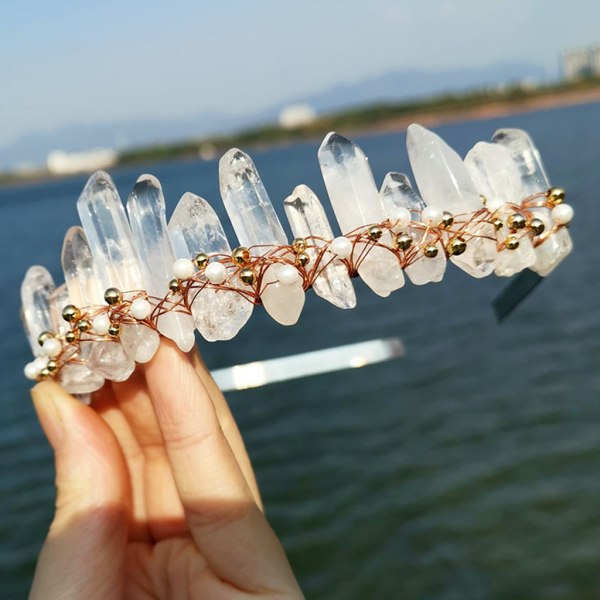 Princess Clear for Raw Crystal Pannband Crown Faux Pearl Smycken Bröllopshår Ho