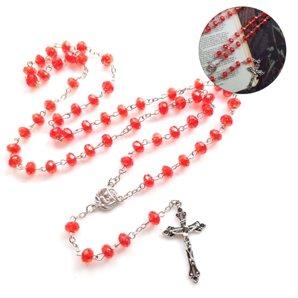 Religion Kristen Rosenkrans Halsband för kvinnor Kristallpärlor Jesus Crucifix Cross Hänge Religiös Katolsk Bönepresent