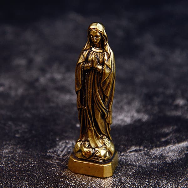 Antikk Messing Velsignet Hellige Mor Statue for Hellig og Kunstnerisk Rom