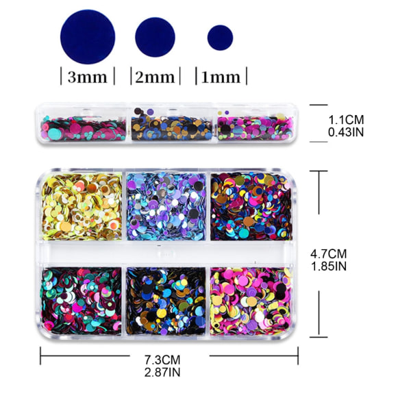 Nagelpaljetter, Nail Art Flake, Nail Glitter Paillette Mixed Round, 3D Nail Art Stickers för Nageldekoration DIY Resin Form