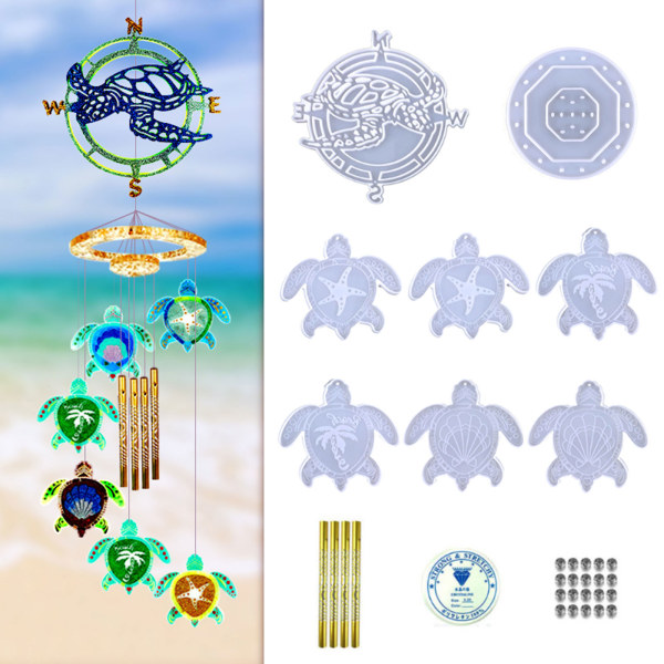 1 set för Turtle Wind Chime Hänge Drop Lim Form Diy för Turtle Wind Chime Vardagsrum Vägghänge Dekoration Silikon