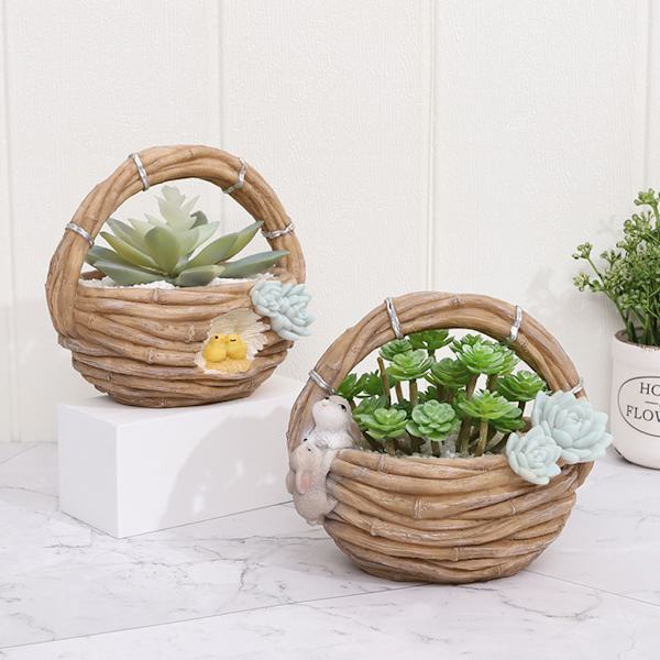 Succulent Planter Simulering Bambu Korg Blomkruka Plant Kruka Harts Vas Dekor B