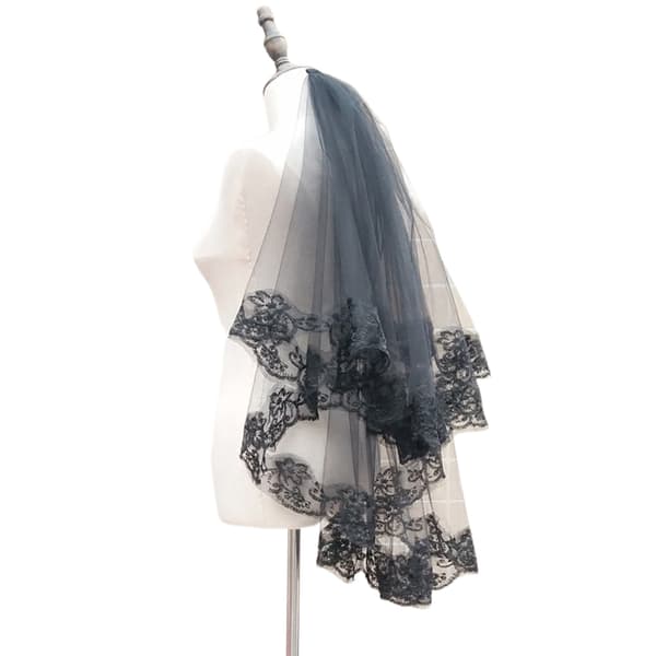 Et-lags kvinder pige sort mantilla brudeslør broderi blomster blondekant til